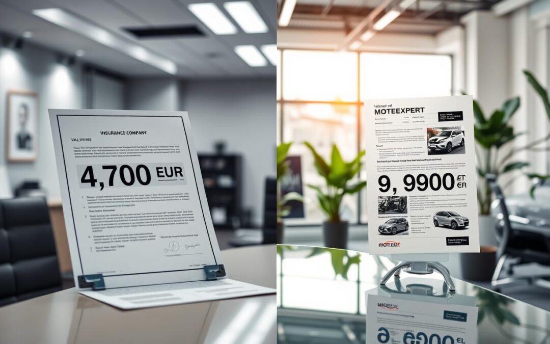 Wycena ubezpieczyciela 4 700 EUR vs MOTOEXPERT 9 900 EUR